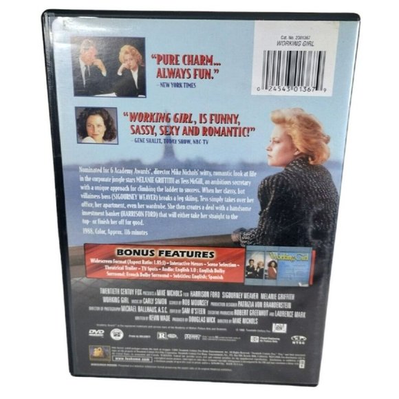 Working Girl DVD 2001 Harrison Ford Melanie Griffith Romantic Comedy Drama - Picture 3 of 3